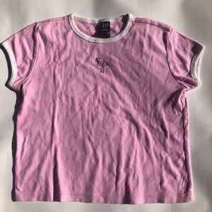 pink y2k GAP t-shirt with jeweled flamingo